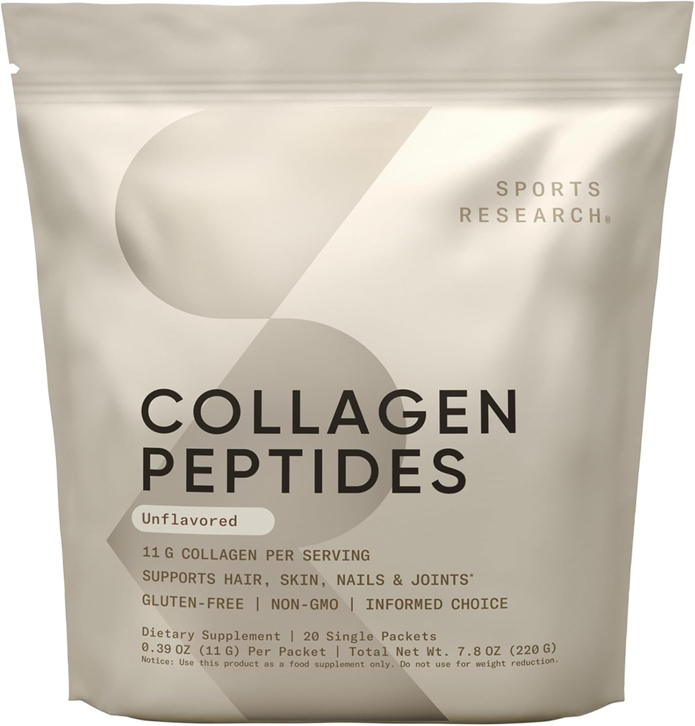 Sports Research Collagen Peptides - Hydrolyzed Type 1 & 3 Collagen Powder Protein Supplement for Healthy Skin, Nails, & Joints - Easy Mixing Vital Nutrients & Proteins, Collagen for Women & Men
