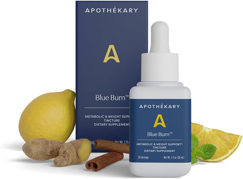 Apothékary Blue Burn žolinis priedas Žoliniai skysti lašai, Dietinės metabolizmo palaikymo priedas 1.22 Fl Oz, 30 Paslaugos