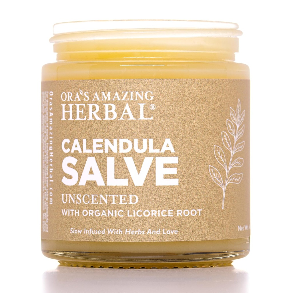 "Calendula Salve", "Calendula Cream", "Drawing Salve", "Calendula Otee", "Ora 's Amaxing Herbal", "Cococo Free Salve", pagaminti su organinėmis "Calendula" ir "Licorice Root", 4 oz