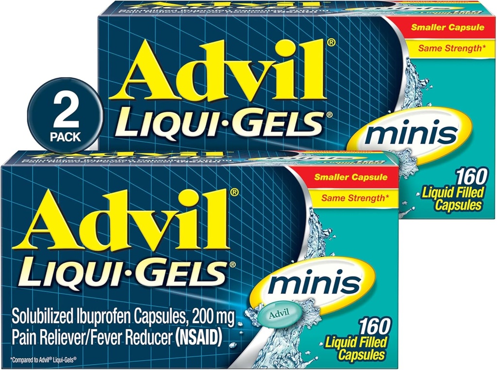 Advil Liqui- Geliai skausmas palengvėjimas ir karščiavimas Reduktorius, Skausmas Medicina suaugusiems su Ibuprofenas 200mg skausmo malšinimui - 2x160 skystos kapsulės