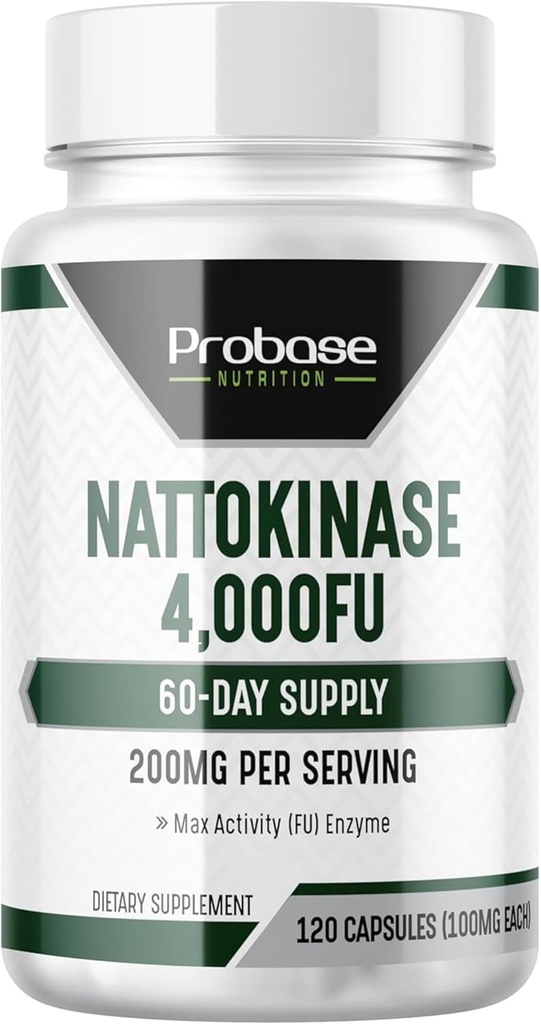 Probase Nutrition Nattokinazine Addition 4 000 FU Servings, 120 Capsules (išvesta iš japonų Natto) Sisteminiai fermentai širdies ir kraujagyslių ir kraujotakos paramos
