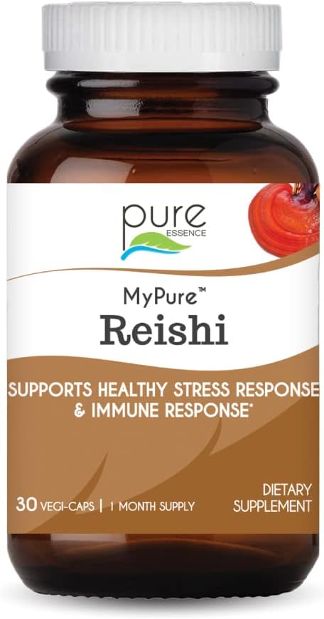 PURE ESLENCE LABS MyPure Reishi Organic Mushroom Additional - 100% Real Mushroom Extract for Immunal Support, Stress Relief, Build Energy (30 kapsulių)