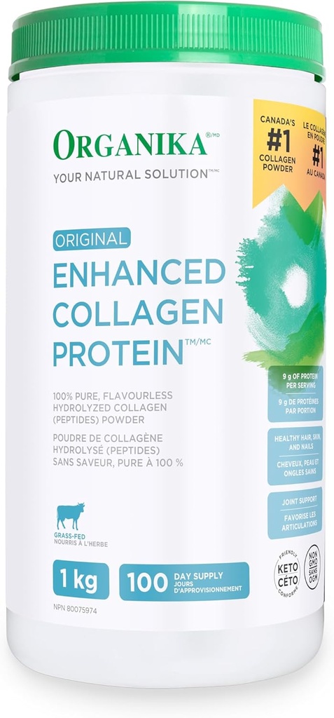 Organika Original Enhanced Collagen, 100% Grynas, bekvapis hidrolizuotas Collagen (peptidai) Milteliai, 1kg