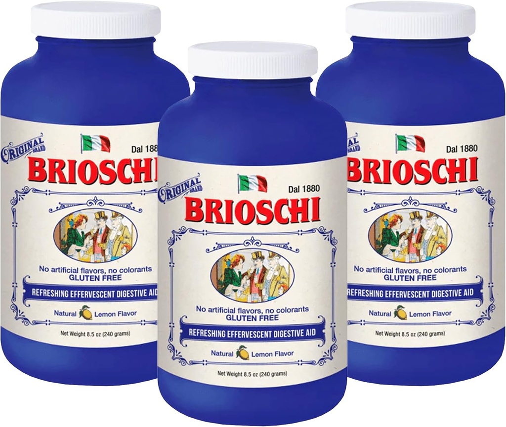 Brioschi Italy Lemon Flavored Efferveshead Heartburn, Upset Stomach, Rūgšties nevirškinimas, 8.5 oz butelis (pakuotė 3)
