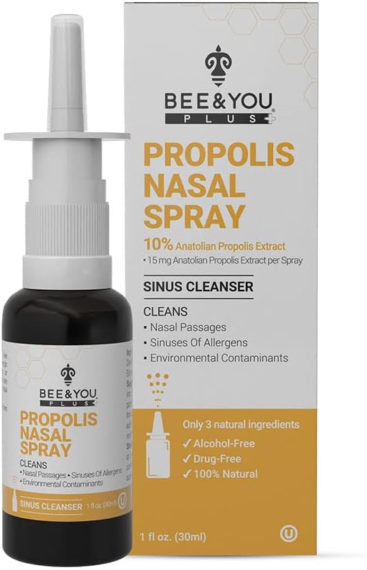 BEE and you Plus Natural Propolis Nazal Spray 1 Fl oz Ş124; Congestion Relief Drug Free & Alkoholis Free, Sinus Relief, Alergija, Nazal Moisturizing Spray