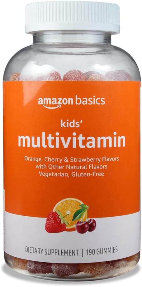 Amazon Basics Kids 'Multivitaminų, 190 Gummies, Orange, Cherry & Strawberry (Ankstesnė nuoroda - Solimo)