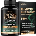 Thyroid Support for Women - Selenium 200 mcg | Astragalus | Zinc & Iodine | L-Tyrosine | Adaptogen Herbs - 21-in-1 Antioxidant & Immune Support - Made in USA - Vegan, Non-GMO, Lab Tested - 60 Capsules