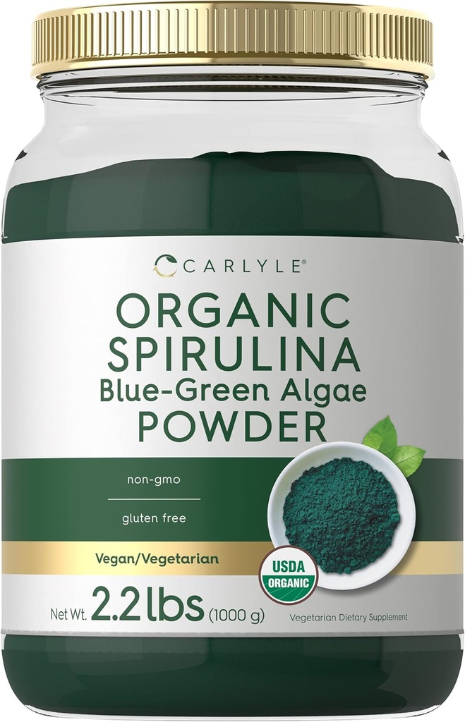Carlyle Organic Spirulina Milteliai 2,2 lbs maždaug 124; Blue Green Algae ® 124; 8g Spirulina per Serving ® 124; Vegan, Non- GMO, Gluten Free Addition