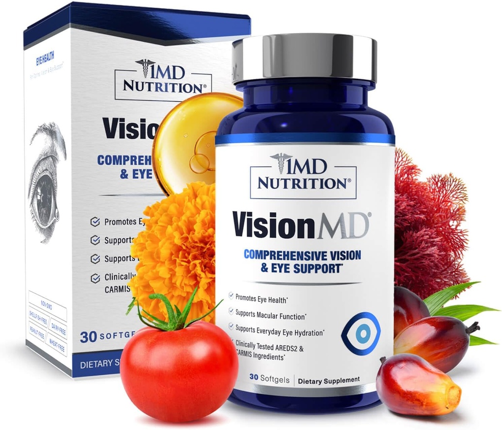 1MD Nutrition VisionMD Eye Vitamin CARMIS - Eye Supplement for Adults - with OptiLut Lutein & Zeaxanthin - Supports Vision Health Care, Everyday Eye Strain, & Occasional Dry Eye - 30 Softgels