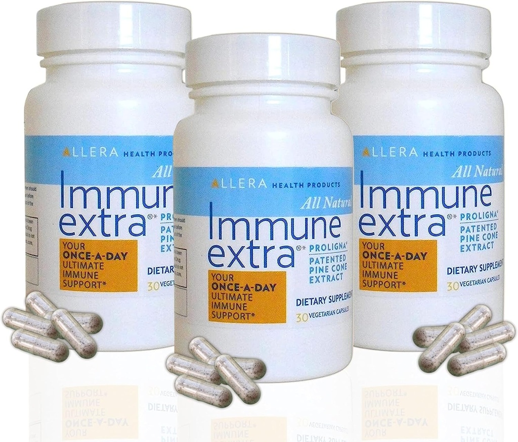 Allera Health Pine Cone Extract Capsules - Vegan ProLigna Augalų mitybos produktai - Imuninės paramos priedas - Organic Scotch Pine Cone Extract Harved from Wild Crafted Trees - 30 Caps, 3- Pack