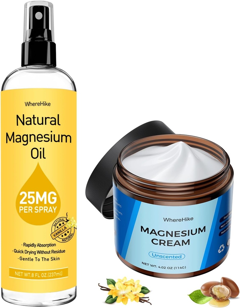 Topical Magnesium Lotion&Spray for Leg Cramps and Sleep,Nighttime Magnesium Cream for Pain,Muscle Relaxation,Calm,Deep Hydration for Body & Skin Care - Natural and Safe for Kids
