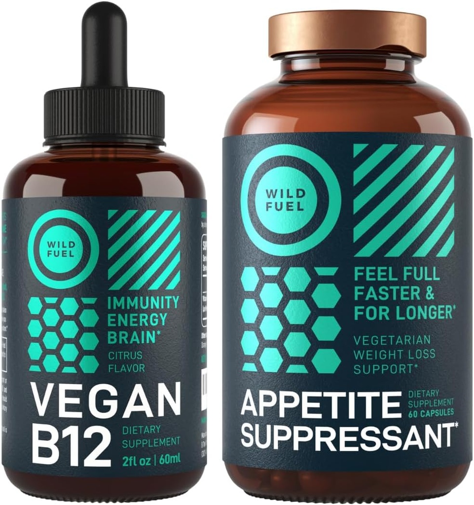 WILD FUEL Appetite Suppressant for Weight Loss and Vegan B12 Liquid Bundle