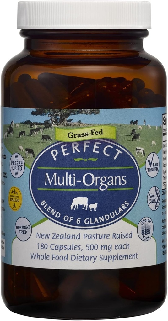 Perfect Supplements - Perfect Multi-Organs – 180 Capsules – A Blend of 6 Synergistic Glandulars – 100% Freeze Dried & Hormone Free – New Zealand Pasture Raised