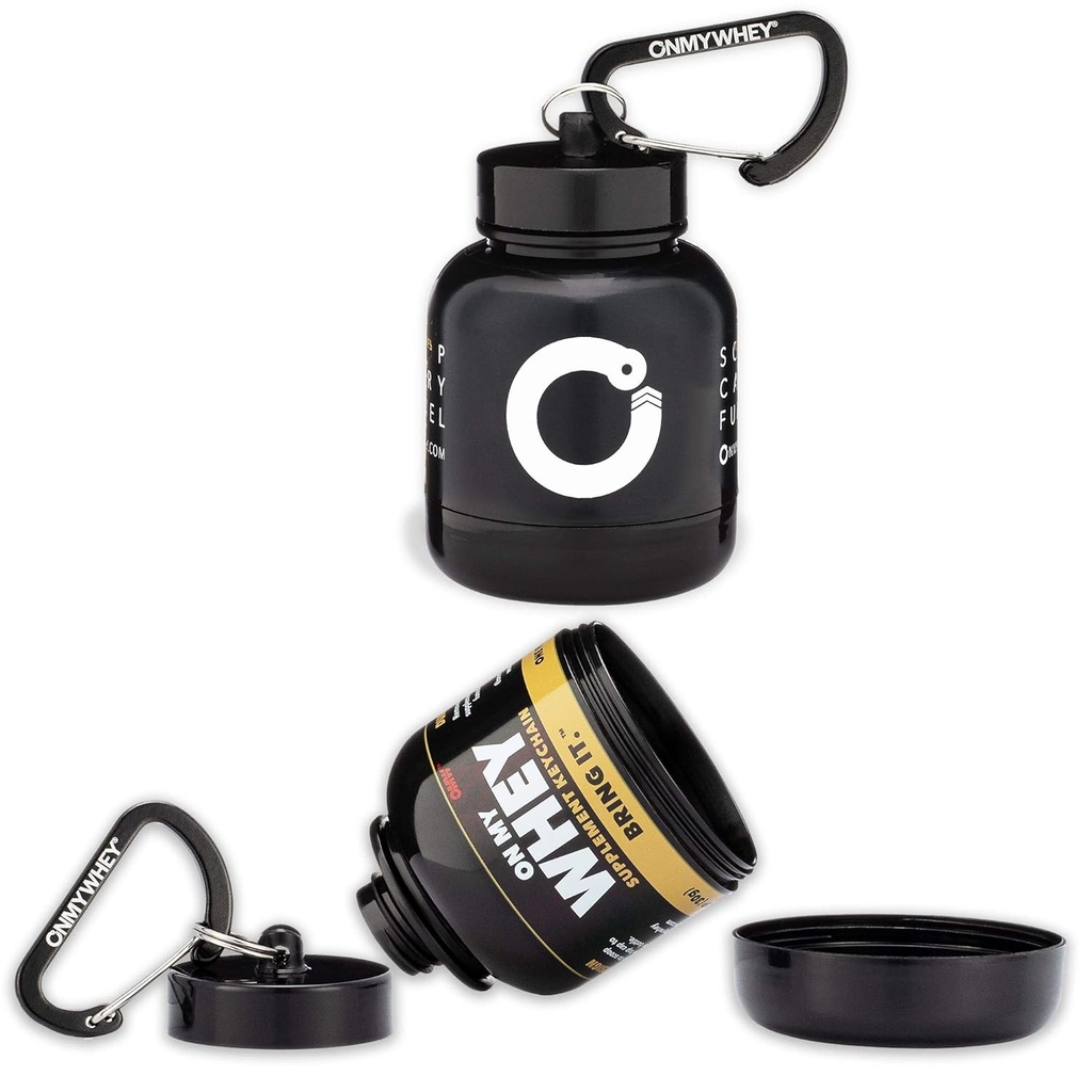 OnMyWhey - Baltymų milteliai ir papildas piltuvas Keychain, Portable to- Go konteineris sporto salė, treniruotės, Fitness, ir kelionės - TSA patvirtintas, Combo 2-Pack w / 1 Modern & 1 Classic