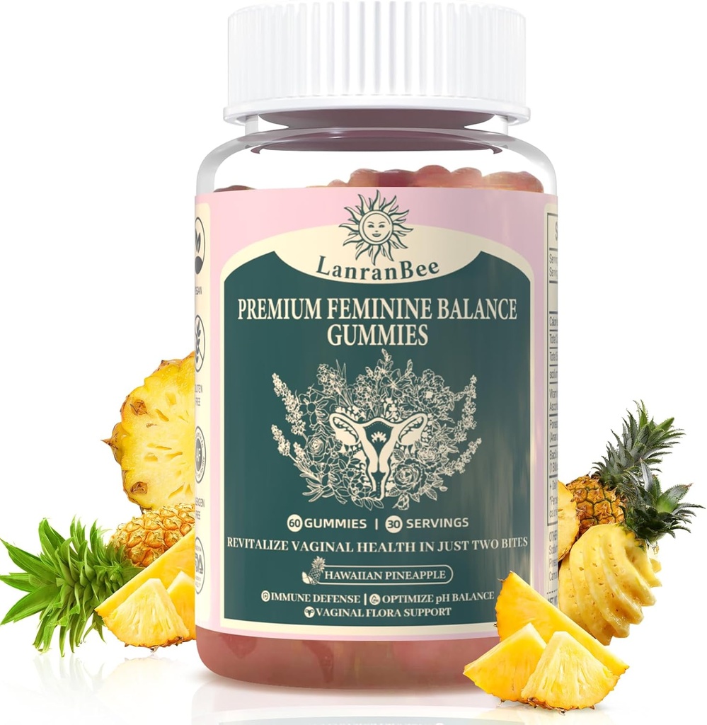 "Premium" moteriška pusiausvyra "Gummies" vaginal Probiotic - moterų pH subalansuota Sveikata ir sveikata - Imuninė parama - Veganas, Nemokamas ir Halalas - Hawaiian Pineapple - 60 Gummies - 30 Paslaugos (1)