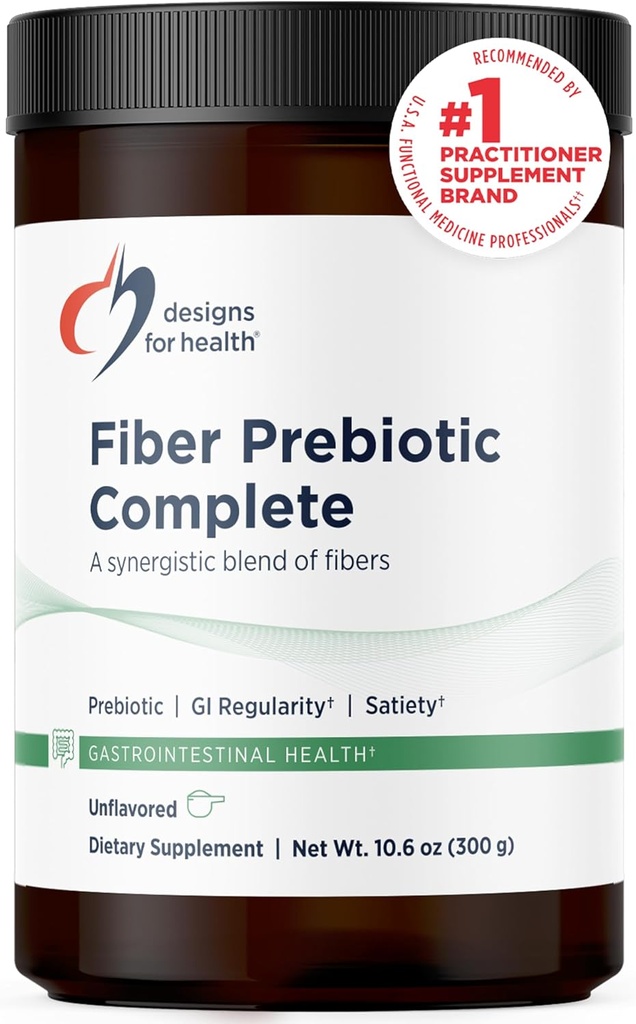 Dizainas sveikatos pluošto Prebiotic Complex - 12 Digestive Fiber Blend Powder Addition w / Psyllium Husk, Flax + Apple Pectin - Prebiotic Gut Support, Unflavored + Unsaldintos (30 Servings / 300g)