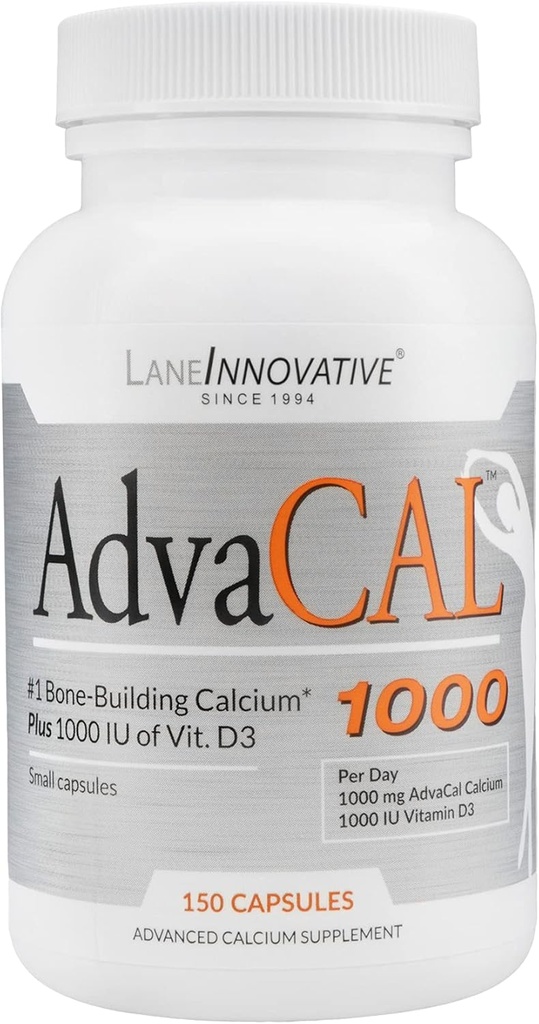 Lane Innovative - AdvaCAL 1000, Advanced Calcium Supplement, Easy to Swallow Extra Small Capsule, Supports Increased Bone Density (50 Servings)