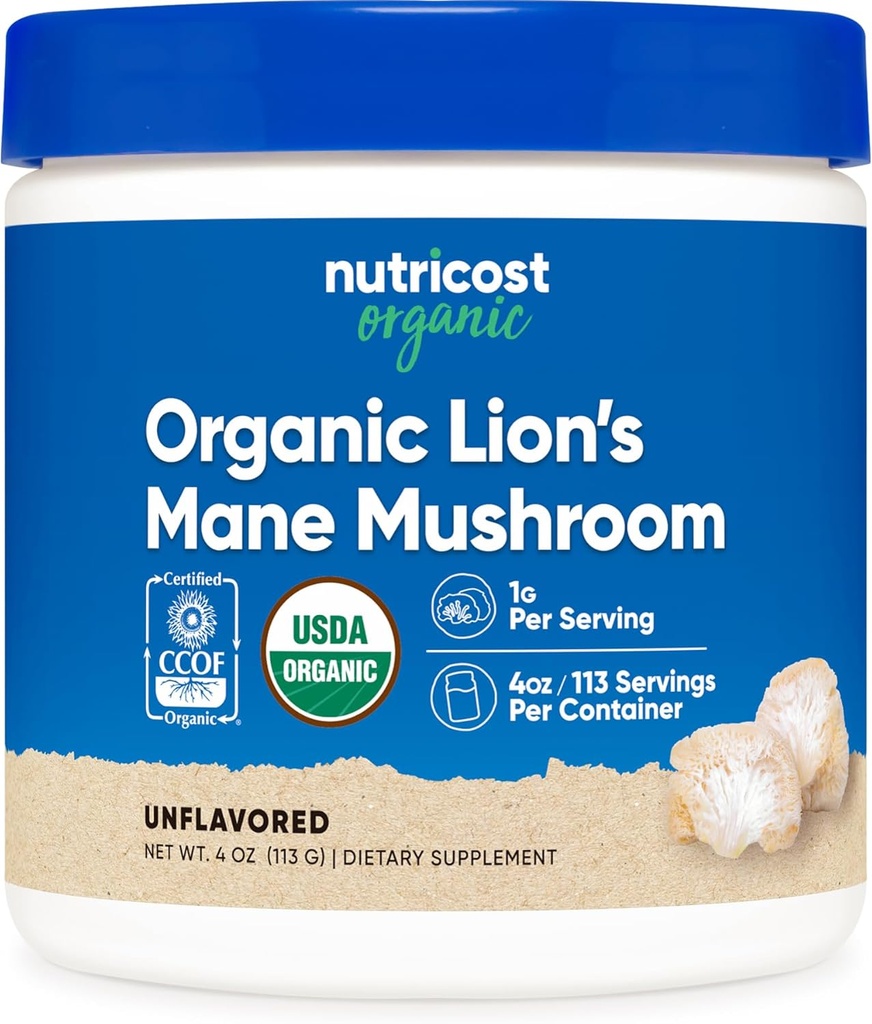 Nutricost Organic Lion's Mane Mushroom Powder 4oz - Certified USDA Organic