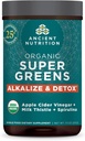 Senovės mityba Supergreens Alkalize & Detox milteliai, Organiniai Superfood milteliai pagaminti iš realių vaisių, Daržovių ir žolelių, Digital and Energy Support, 25 Servings, 7.5oz
