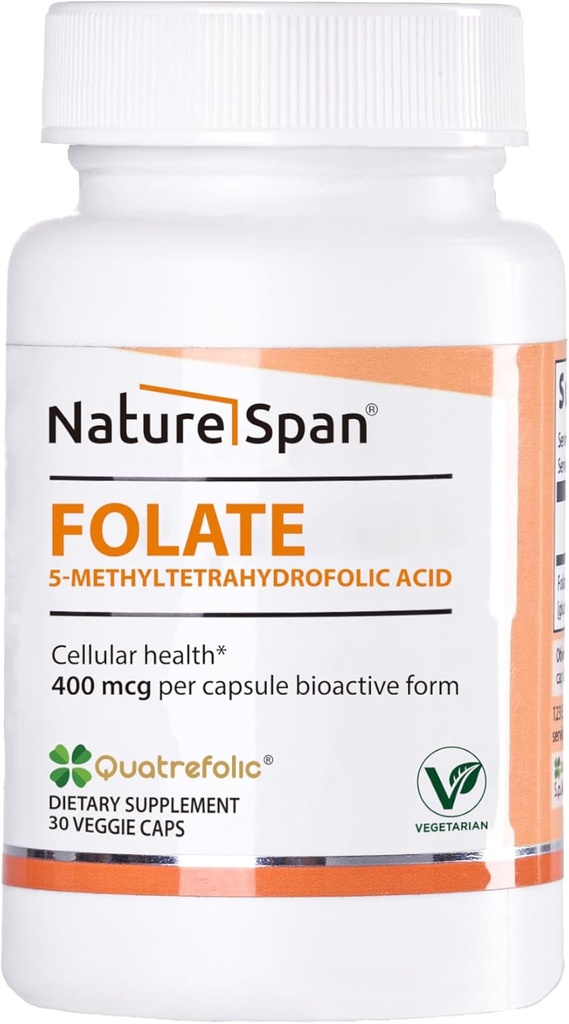 Active 6S-5-methyltetrahydrofolic acid-400 mcg,Promote Protein Production, red Blood Cell Production and Prevent fetal malformations,30 Caps