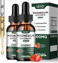 Magnesium Glycinate Liquid Drops Supplement, with Magnesium Glycinate 500mg Ashwagandha, L - Theanine, Chamomile -Support Stress Relief, Bone, Muscle, Mood Strawberry Flavor 2Pack