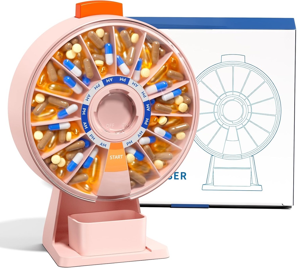 Odaro didelis piliules Dispenser, Savaitinis pilys Organizatorius 7 Dienos Pm / 14 Dienos pilys Dėžutė, Kasdienė medicinos pilys Organizatorius su sienele prijungtas arba nuolatinis naudojimas vitaminas, papildymas, Medicina - Rožinė