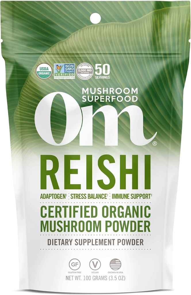 OM MUSHROOM SUPERFOOD Reishi Organic Mushroom Mills, 3.5 Ounce, 50 Servings, Adaptogen, Stress & Immune Support, Superfood Mushroom Addition