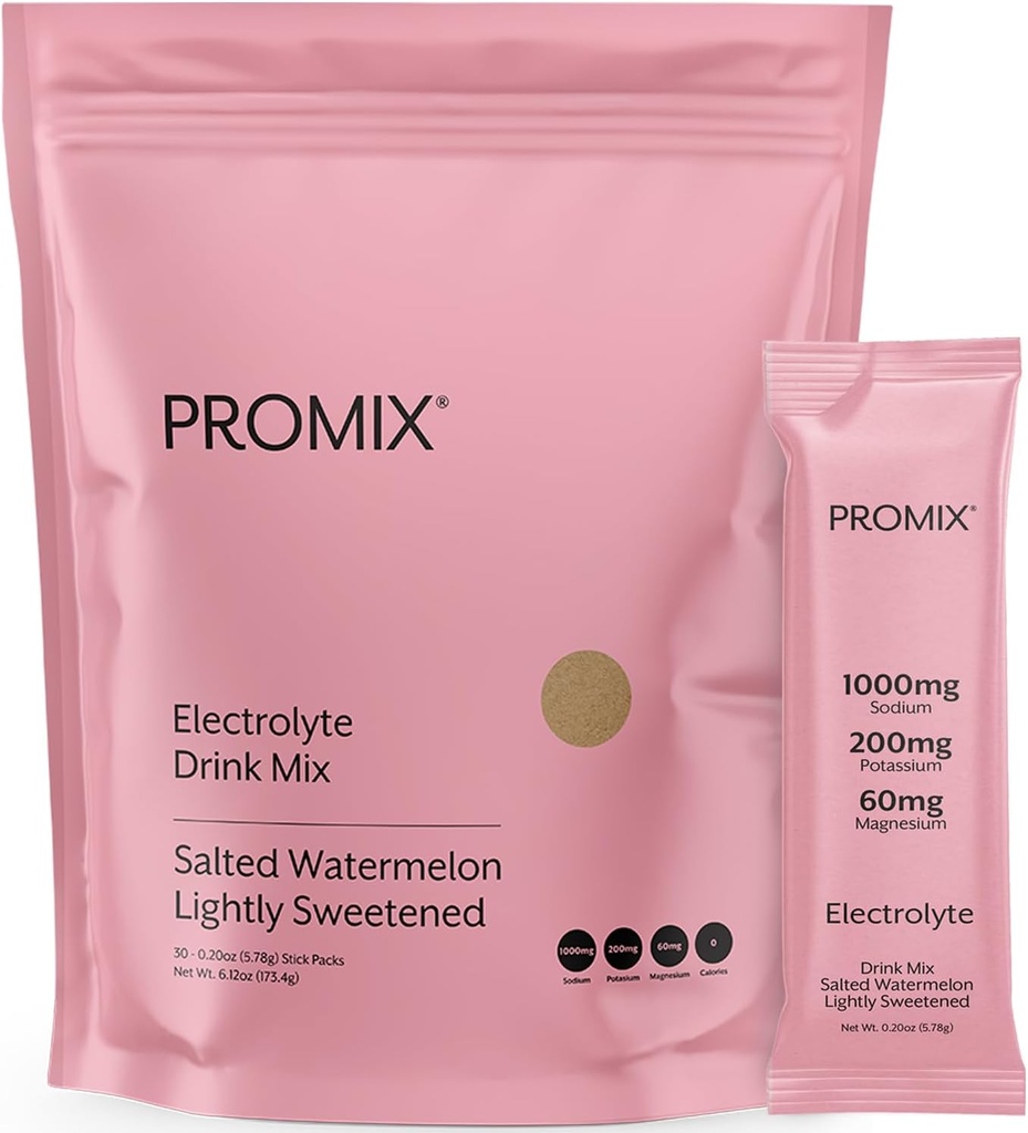 ProMix Nutrition Electrolytes Mill Hydration Packets - Himalayan Pink Salt, Magnis, Kalis, Vitaminas C - Saldintas arbūzas, lengvai saldintas - 30 Servings (pakuotė 30)