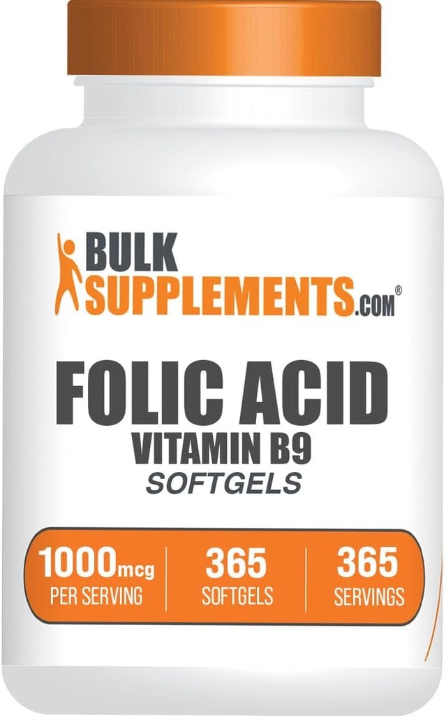 BulkSupples.com Folio rūgšties minkštikliai - vitaminas B9, folio rūgšties 1000 mikrogramų, folatų papildas - Gluten Free, 1 Softgel per Tarnavimo, 365 Count (Pack of 1)