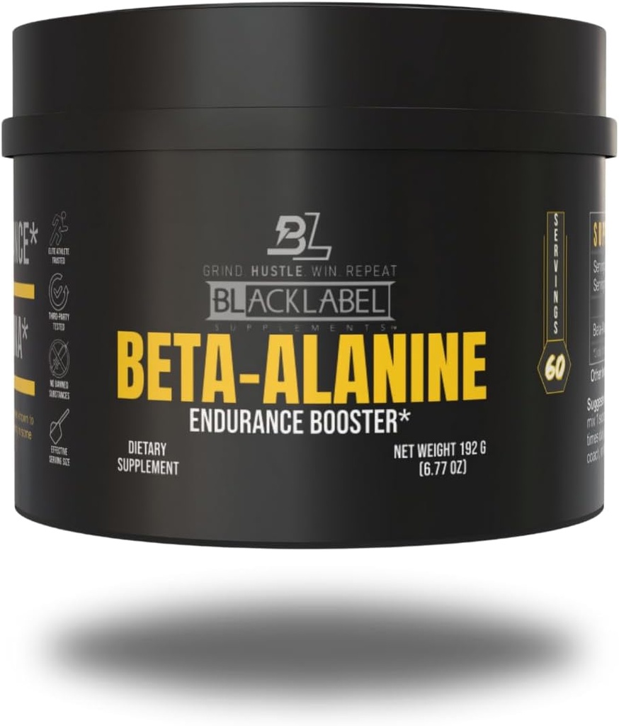 BLACKINE papildai Beta-Alanine milteliai, 60 Paslaugos - Nepalenkiamas amino rūgščių priedas ištvermingumui remti, Aukšto intensyvumo mokymas, Spausdinimas, Crossfit & Sports Performance - Nemokamas