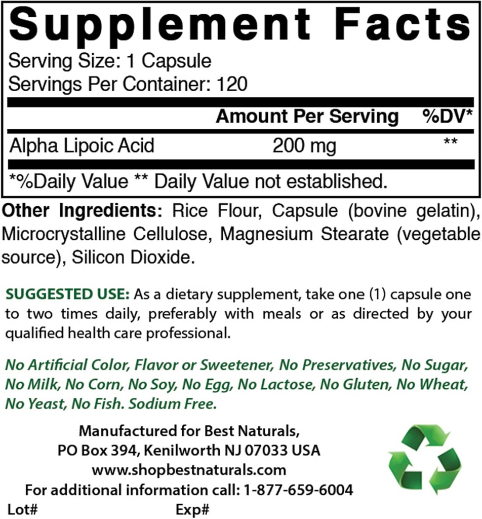 Best Naturals Alpha Lipoic Acid 200 Mg & Acetil L- karnitinas 500 Mg