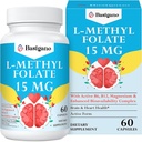15 mg L metilfolato (5-MTHF) - Aktyvusis folio rūgšties praturtintas vitaminais B6 ir B12-60 vegetariškų kapsulių - Ne GMO, be gluteno
