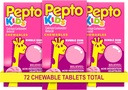 Pepto Kid 's Chewable Tablets for Heartburn, Acid Indigitation, Sour Stomach, and Upset Stomach, Bubblegum Flavor, 72 Iš viso (3 pakuotės po 24)