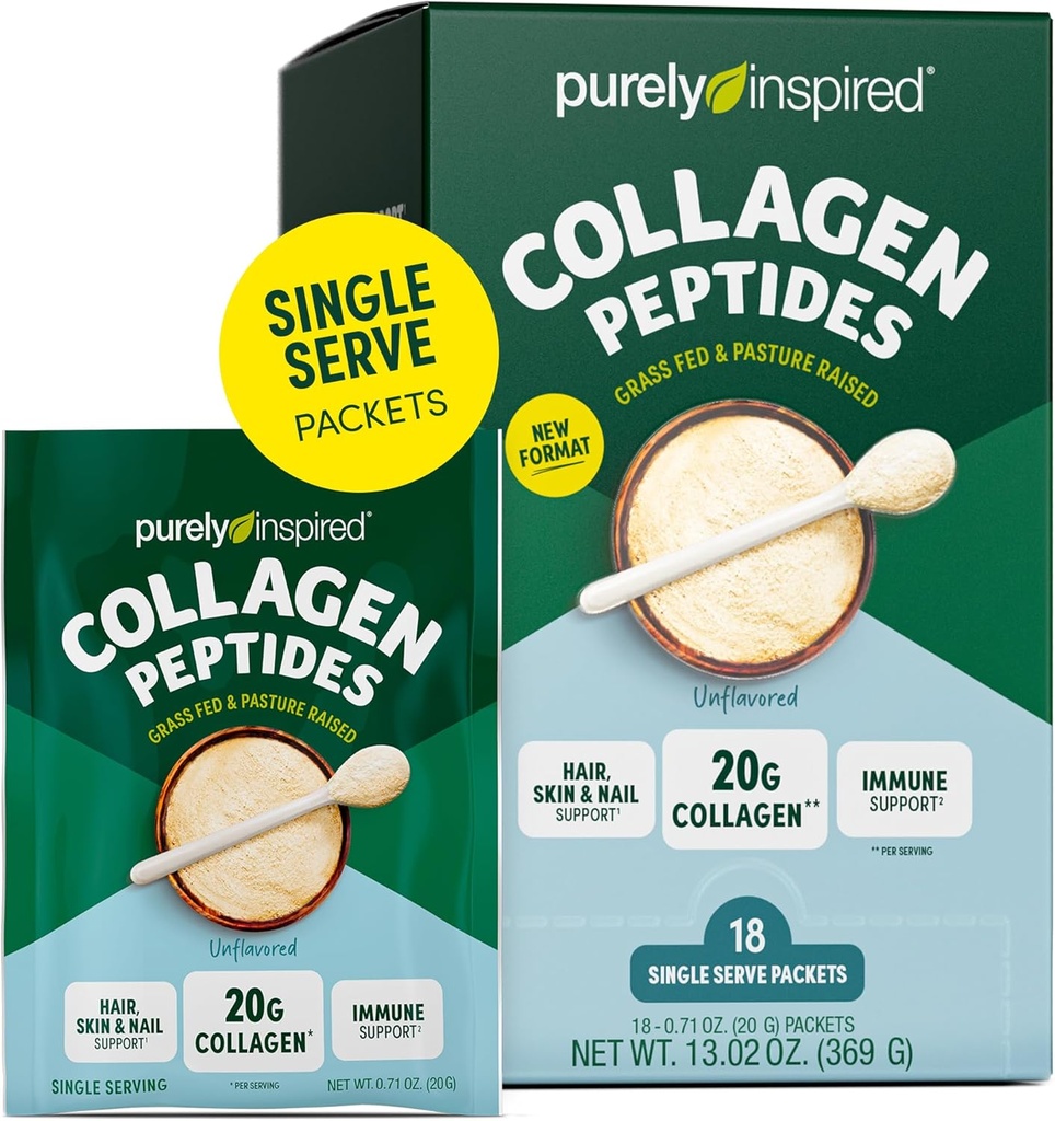 Per anksti Inspired Collagen milteliai, 18 vienos paslaugos pakuotės, Neflavored - 20g Collagen Peptides baltymų milteliai moterims ir vyrams - Gras- Fed & Pasture išauginti - Gluten- Free, Paleo & Keto- Friendly