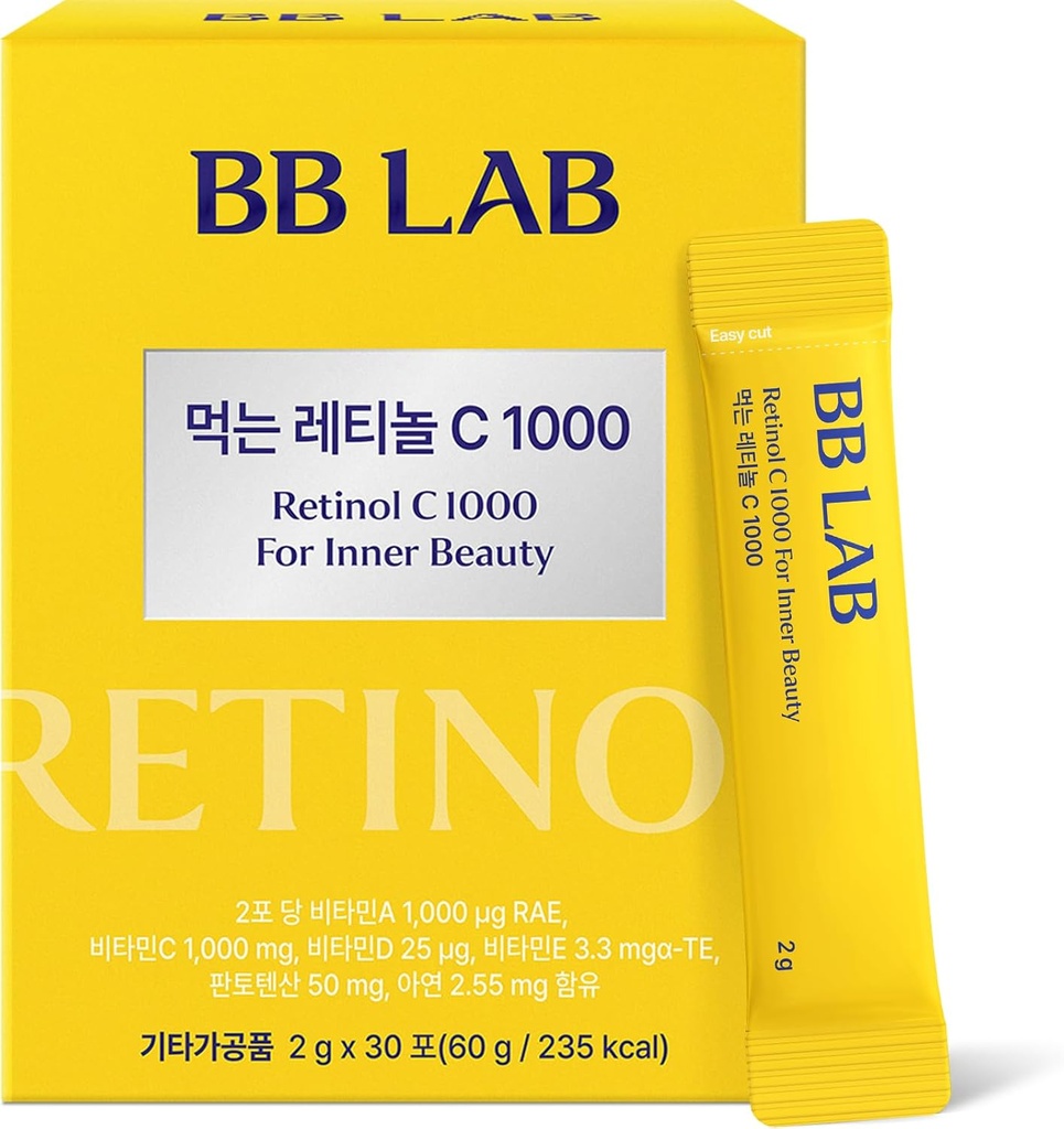 BB LAB Retinol C 1000, Miltelių mišiniai su vitaminu C, Retinol, Vitaminas E, B5 & Cinkas spinduliuojančiai odai, Korėjos vidinė grožio papildas sveikai atrodančiai odai