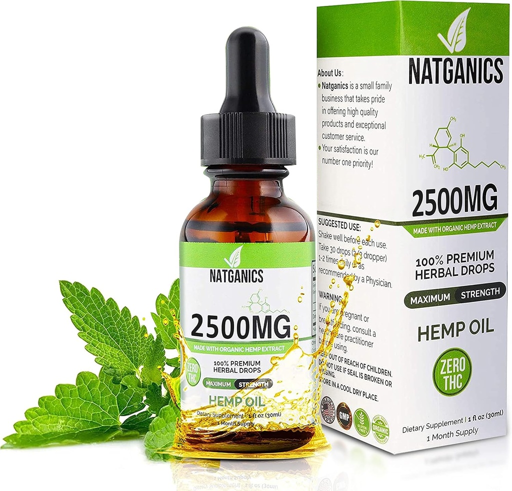 Organinis kanapių aliejus 2500mg - Ultra Premium Hemp aliejus lašai 2500mg - Natūralus kanapių aliejaus ekstraktas tinktūra - Ne GMO Ultra- Grynas CO2 ištraukiami lašai - Omega riebalų rūgštys 3 6 9 - Organinis augalas ir pagaminta JAV