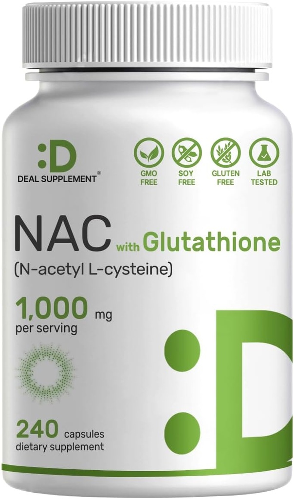 DEAL supplEMENT NAC Addition (N-AcetylCysteine) 1 000 mg per Servant sumažintu Glutatione, 240 kapsulių - Antioksidantas parama imuninės sveikatos, plaučių, & kepenų funkcija