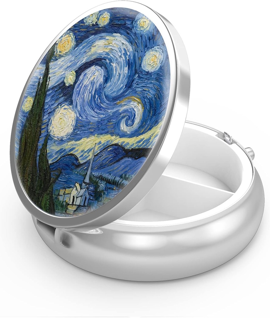 Pill Box 3 Community Small Pill Case, Nešiojamasis kišenėje arba Purse Pill Organizatorius Pill Container laikiklis laikyti vitaminai, Metacija, Žuvies aliejus ir papildai (Starry Night)
