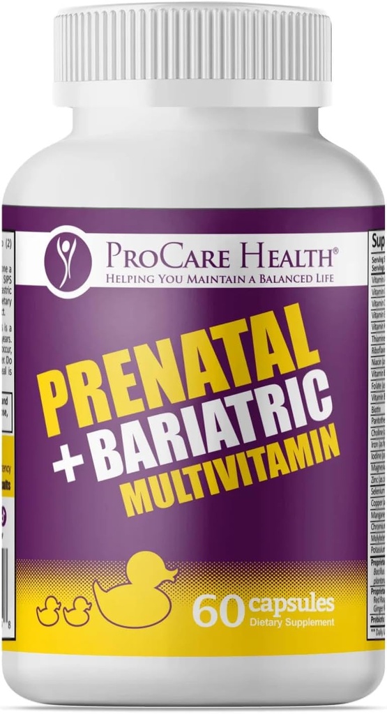 Procare Health Prenatal Bariatric Multivitaminas su geležimi (60 lengvai nuryjamos kapsulės) - moterims, bariatric Vitaminai gastric Bypass & Gastric Sleeve (1 mėnesio tiekimas)