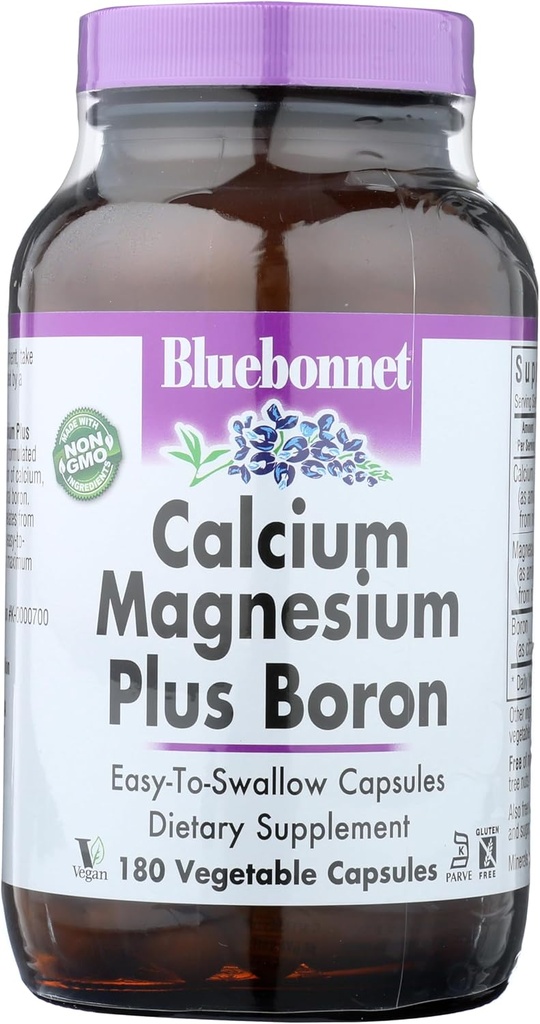 BlueBonnet Calcium Magnis Plus Boron Vegetarian Capsules, Off- White, 180 Count
