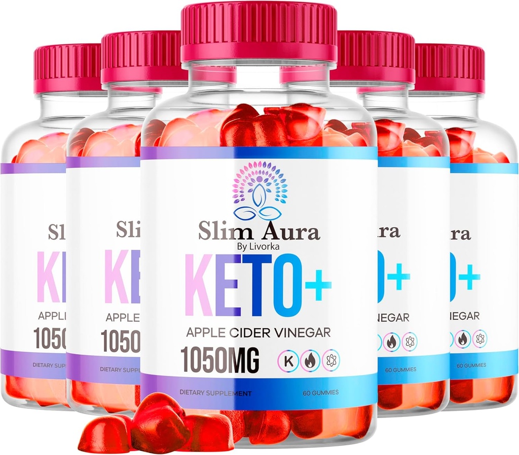(5 Pack) Slim Aura Keto ACV Gummies - Oficialus Slim Aura Keto Plus Apple Cider Vinact 1050MG Advanced Formulės Gummys, All Natural Premium Formulės, Slimaura Gomitas Atsiliepimai, 300 Gummies už 5 mėnesius
