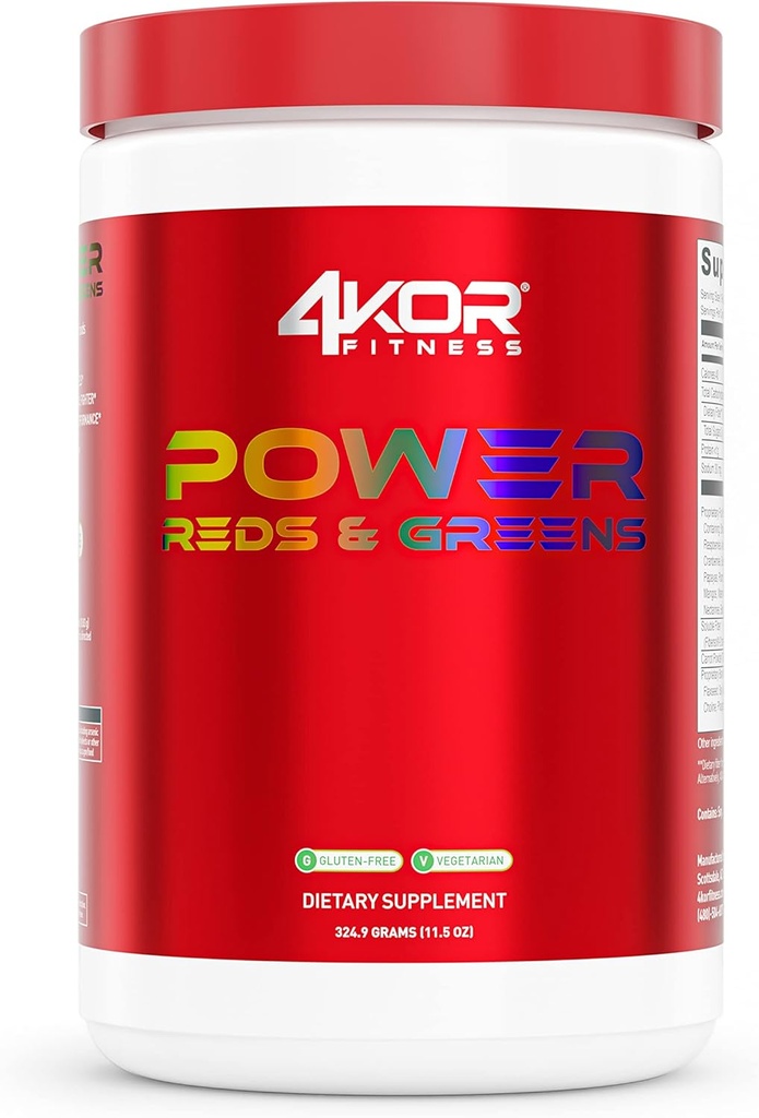 4KOR Fitness Power Reds & Žalieji: Energizing Žalieji gėrimai Pagaminta iš Antioksidant- Rich Superfood, Gluten- Free ir Vegetarian, 30 Paslaugos (1 butelis)