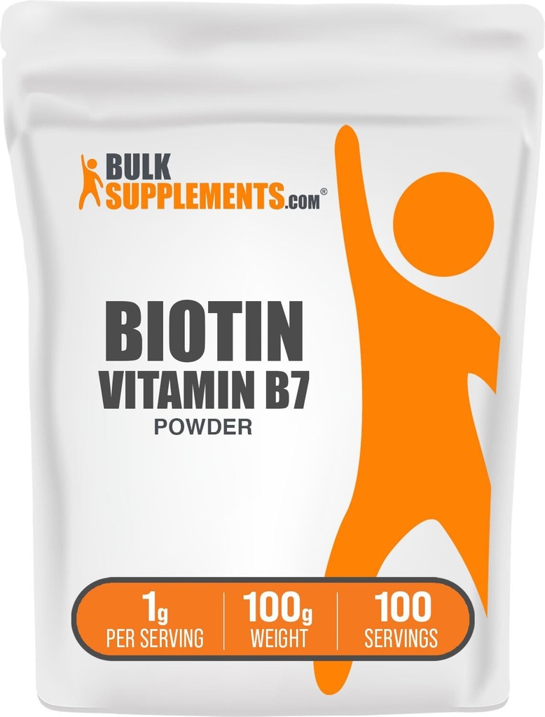 BulkSupplements.com Biotin 10000mcg Powder - Vitamin B7, Vitamins for Hair, Skin, and Nails - Gluten Free, 1g per Serving (10mg Biotin), 100g (3.5 oz) (Pack of 1)