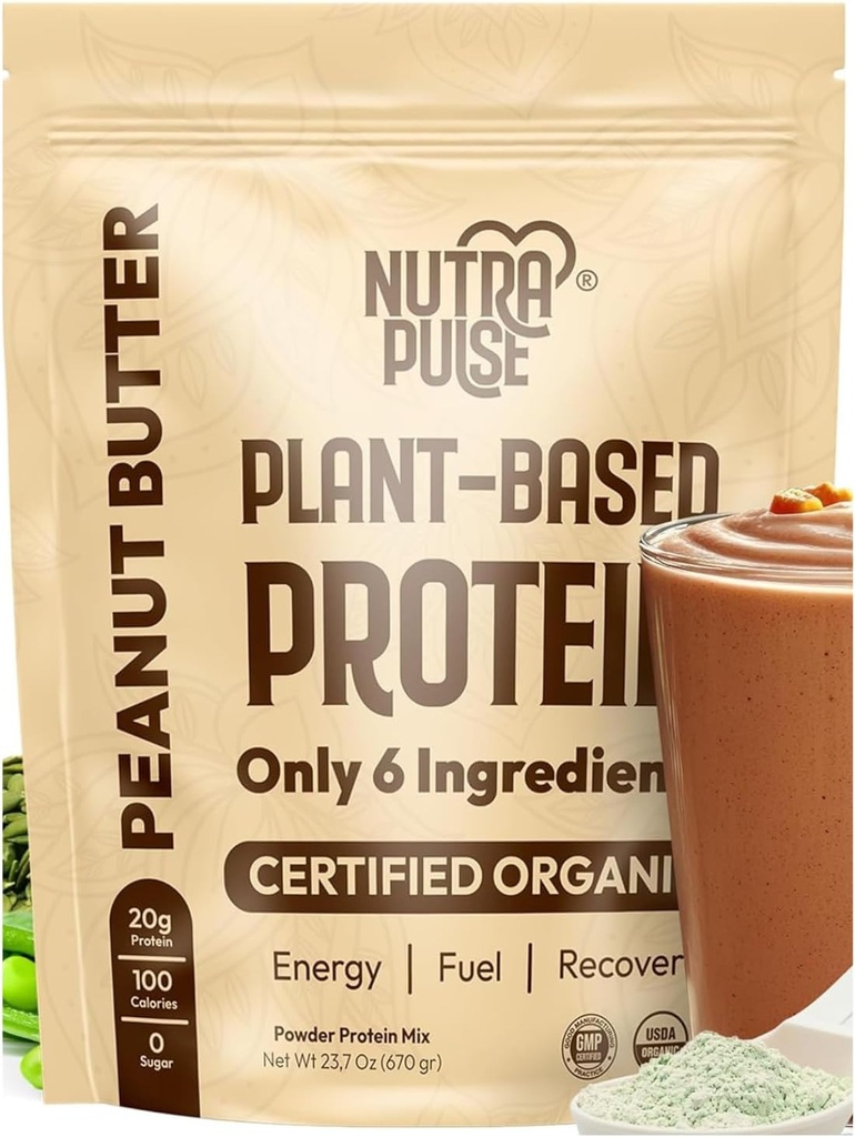 Organinis vegetarinio baltymo milteliai - žemės riešutų sviestas skonio, Plant-based, nemokamai, ne GMO, Sojos nemokamai, 20 g baltymų per Tarnavimas, Idealiai tinka Smoothies, Shakes, Kepimas, Maisto (1 Pack, 20 Paslaugos)