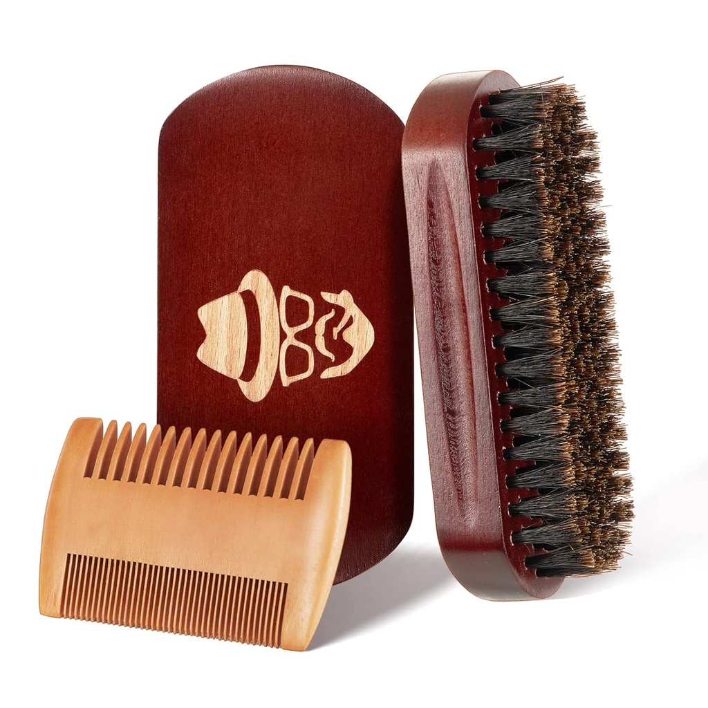Barzdos šepetys, 100% šernas Bristle Natural Black Walnut Wood Beard Comb Hair