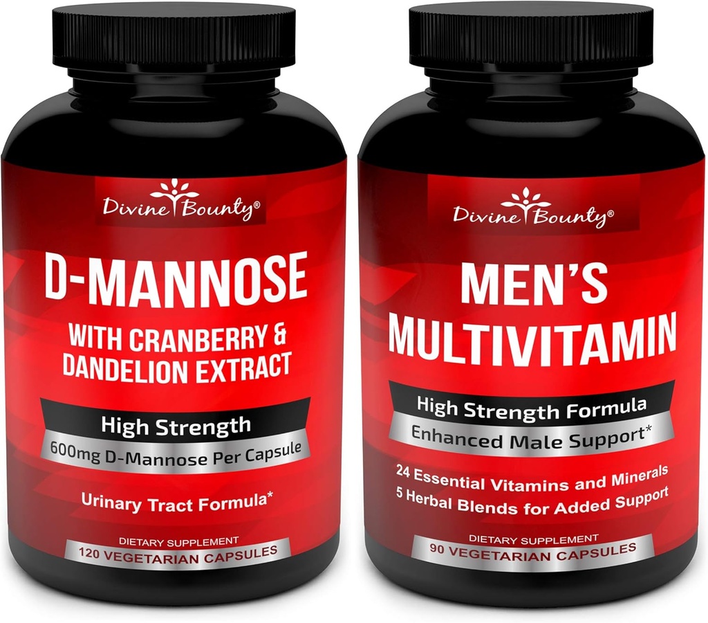 Dieviškosios Bounty D- Mannose Capsules & Mens Multivitaminas Bundle