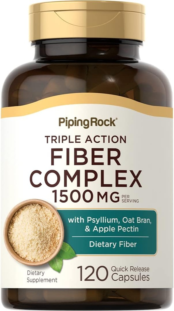 Piping Rock Fiber Complex Addition Bendrijoje 124; 1500mg Bendrijoje 124; 120 kapsulių Taivane 124; Triple Action Pills ® 124; su Psyllium, Oat Brann ir Apple Pectin ® 124; Non- GMO, Gluten Free
