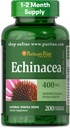 Puritan 's Pride Premium Echinacea Natūrali visa žolė priedas 400mg, Dietinis priedas sveikatai, imuninės sistemos palaikymas, 200 greito atpalaidavimo kapsulių