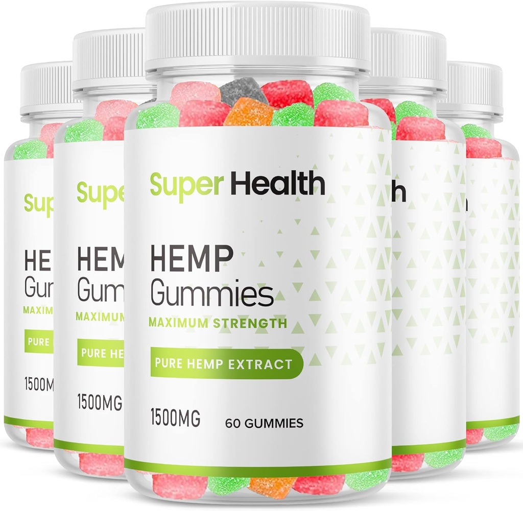 (5 pakuotė) Super Health Hemp Gummies - Oficiali Formulė - Super Health Gummies Papildomas stiprumas su 25 mg per Gummy ir 1500mg butelyje, Asignuoti skoniai Gummies Maksimalus stiprumas 2023 (300 Gummies)